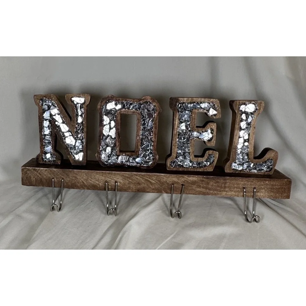 Handmade Wood NOEL Wall Hook Rack Mosaic Mirror Letters Christmas Decor India‎